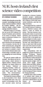 NUIG hosts Ireland's first science video competition - Connacht Tribune, October 18th 2013