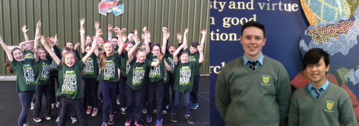 ReelLIFE SCIENCE 2016 Winners (l-r) Gaelscoil Riabhach Fourth Class students; Colm Lonergan and John Ubaldo from Patrician High School